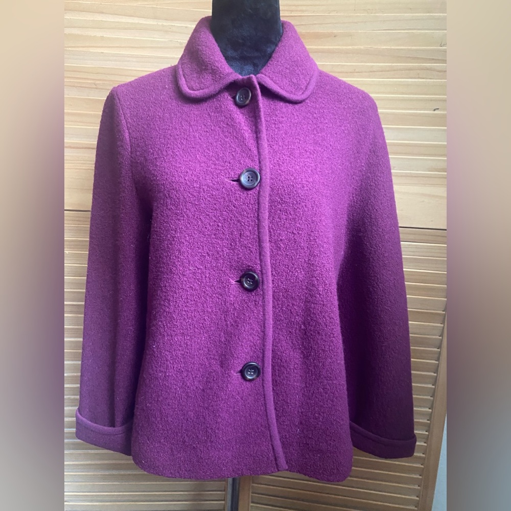 Land’s End wool jacket in magenta.